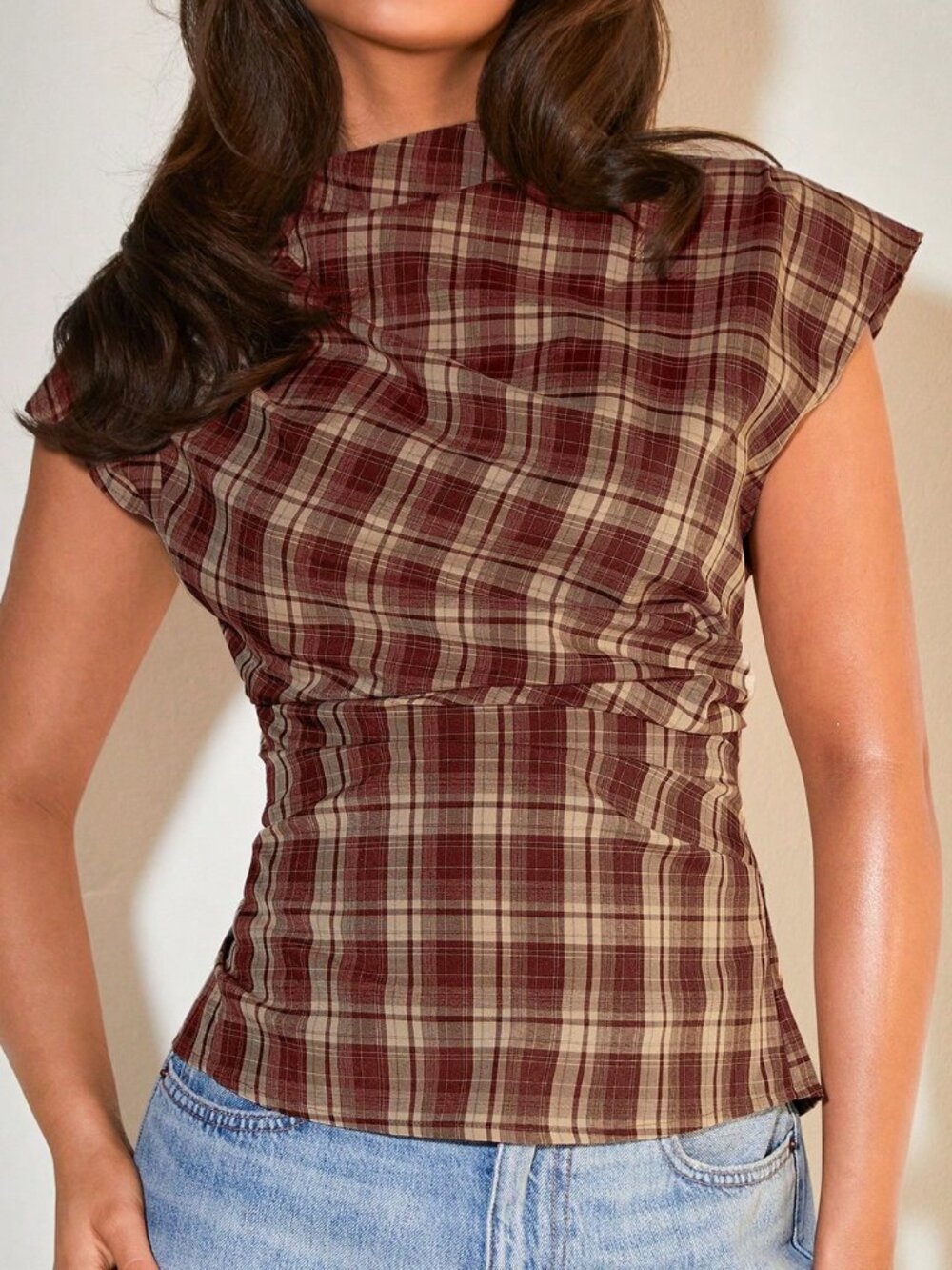 Burgundy Casual Women's Collared Pleated Top